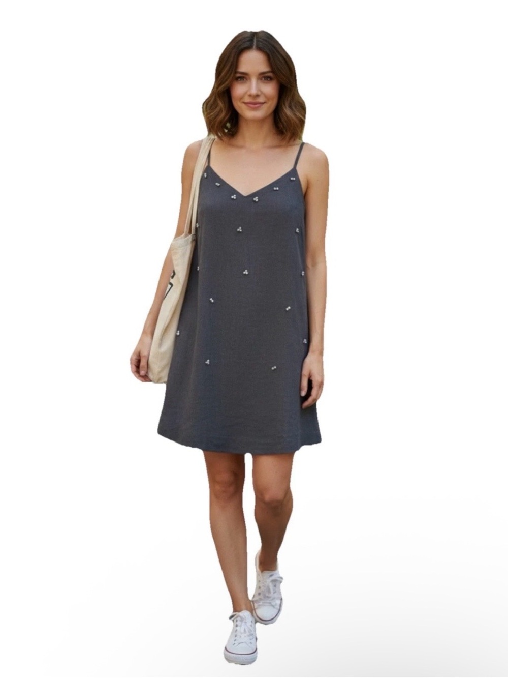 House of Harlow 1060 mini dress in Gray Embroidered with stones & pearls Size S